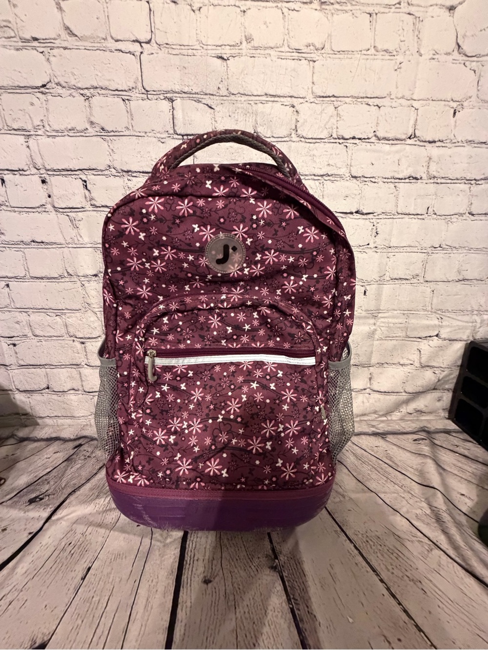 J WORLD Purple Floral Kids Backpack with Front Pocket